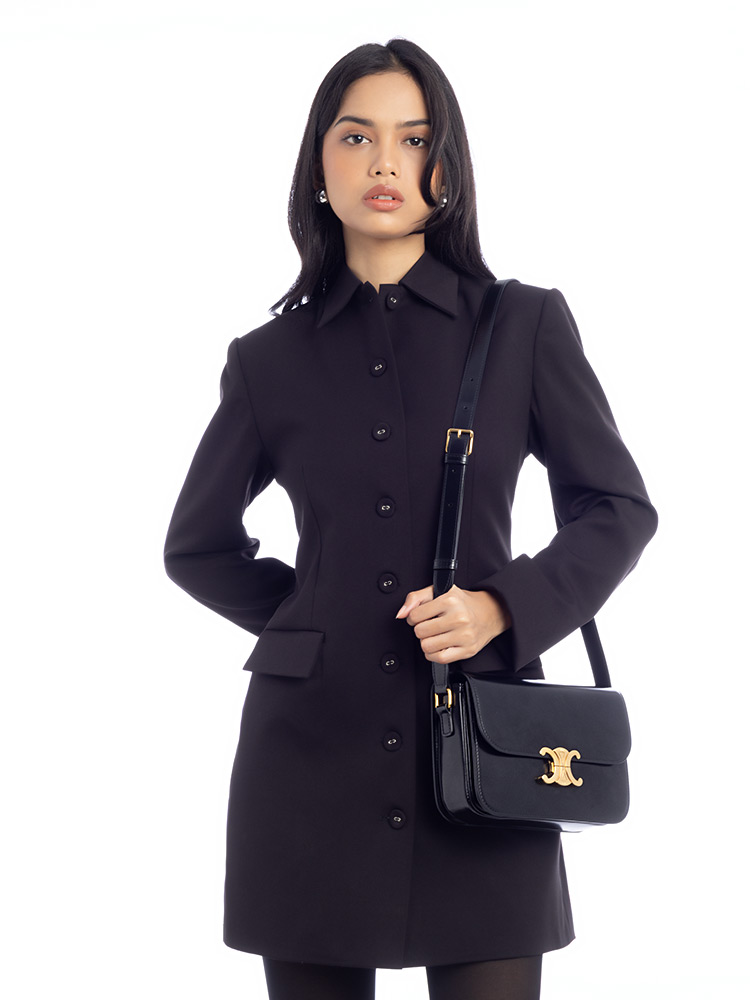 Shiny Calfskin Triomphe Classique Shoulder Bag Black