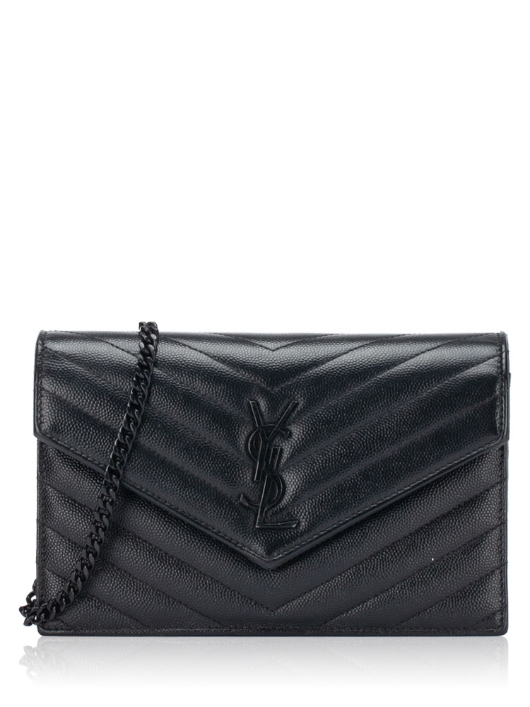 Grain De Poudre Matelasse Monogram 19cm Chain Wallet Black