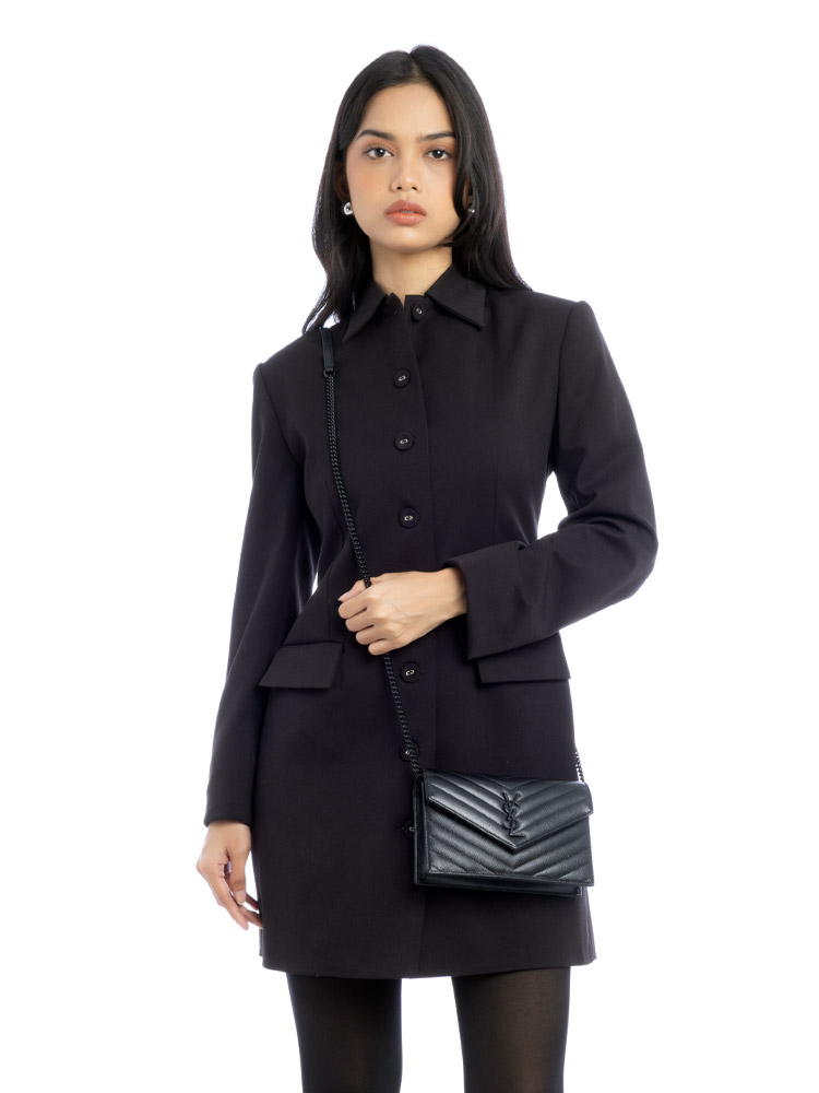 Grain De Poudre Matelasse Monogram 19cm Chain Wallet Black