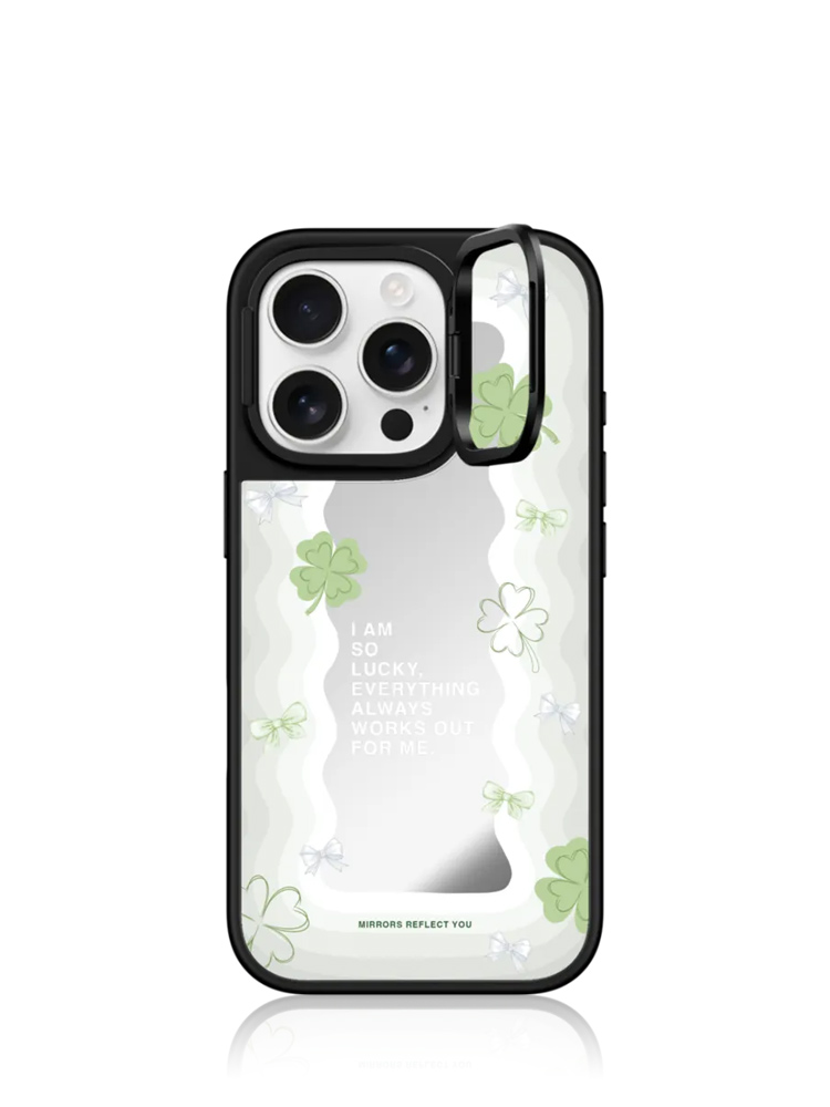 Lucky Girl Mirror iPhone 16 Pro Case with Ring Stand