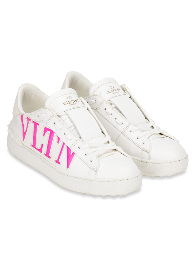 Calfskin VLTN Open Sneaker White Pink Neon Sz 38