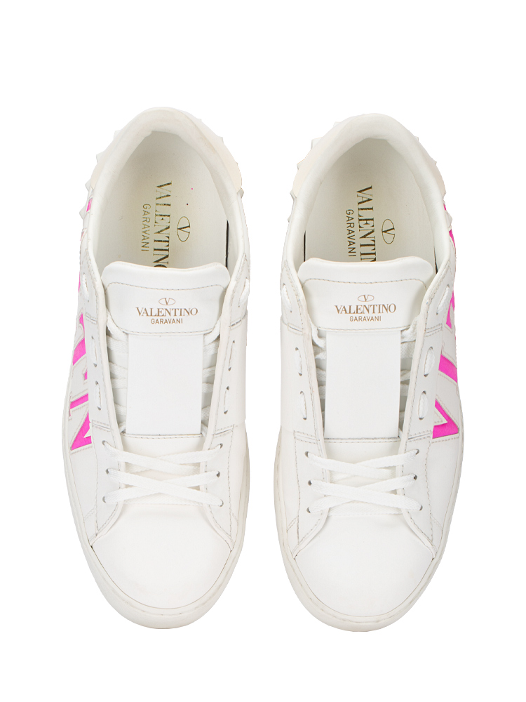 Calfskin VLTN Open Sneaker White Pink Neon Sz 38