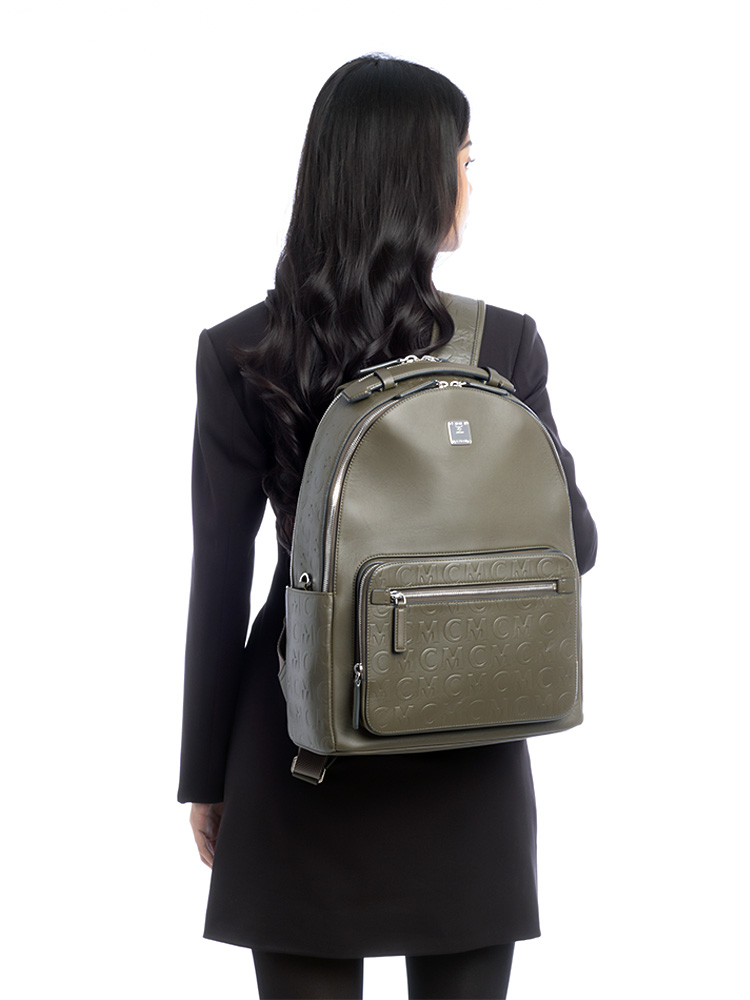 Monogram Embossed Stark Medium Backpack Sea Turtle