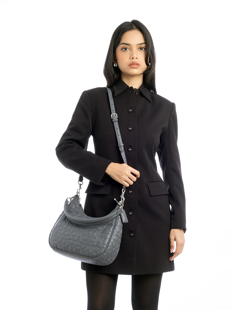 CM055 Signature Leather Teri Hobo Industrial Grey