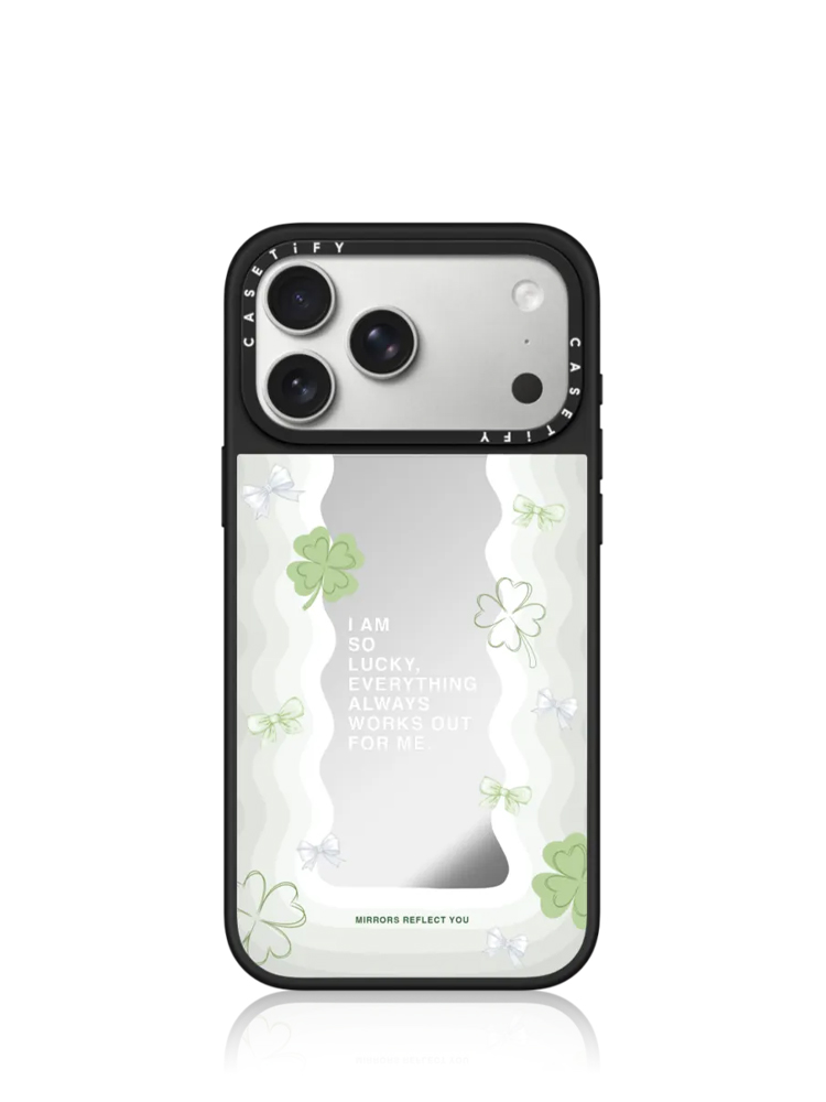 Lucky Girl Mirror Case 17 Pro Max Silver on Black