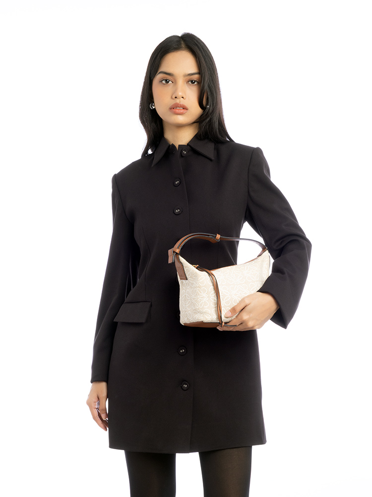 Jacquard Anagram Cubi Small Shoulder Bag Ecru Tan