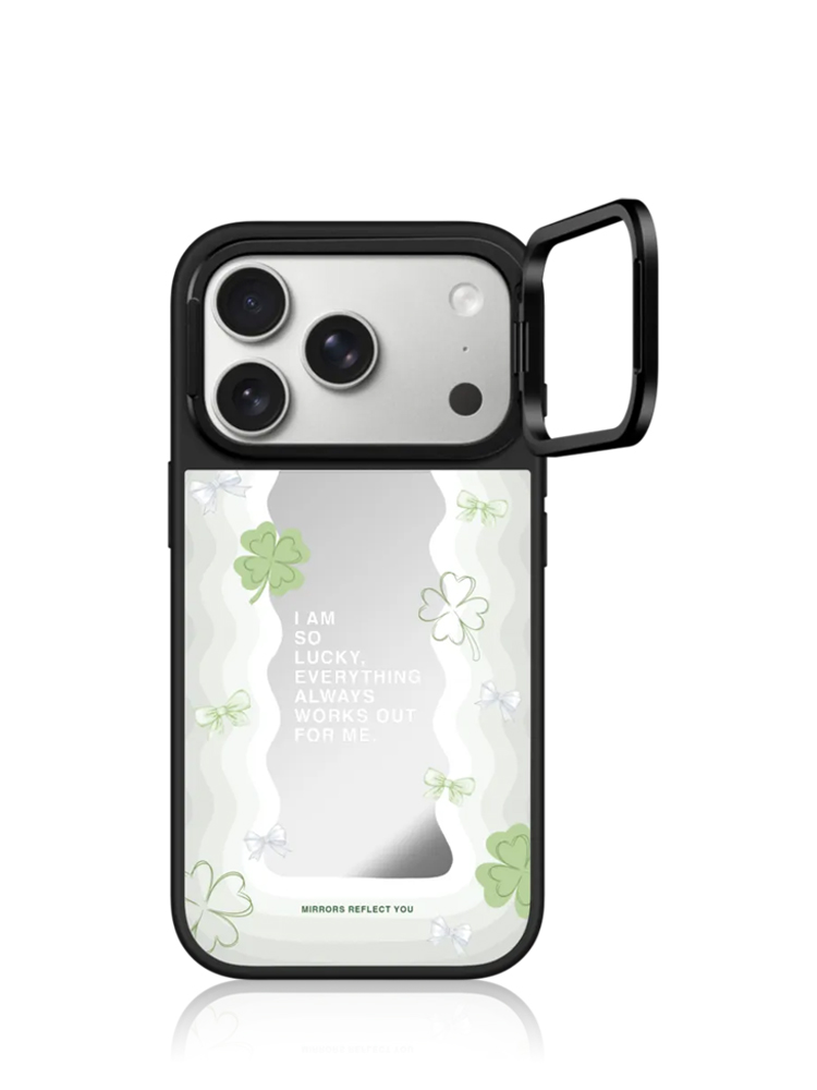 Lucky Girl Mirror iPhone 17 Pro Case with Ring Stand