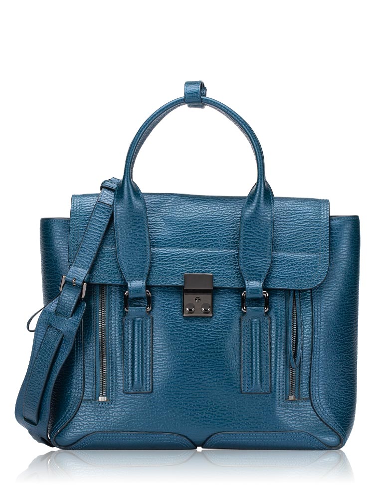 3.1 Metallic Textured Calfskin Medium Pashli Blue