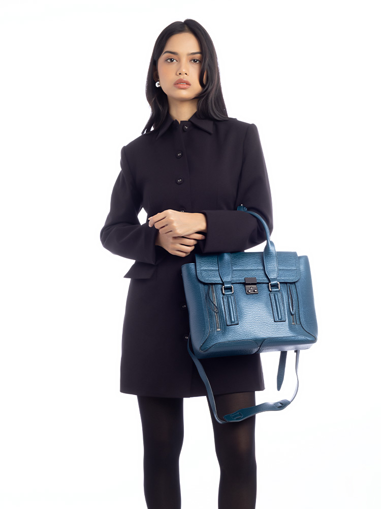 3.1 Metallic Textured Calfskin Medium Pashli Blue