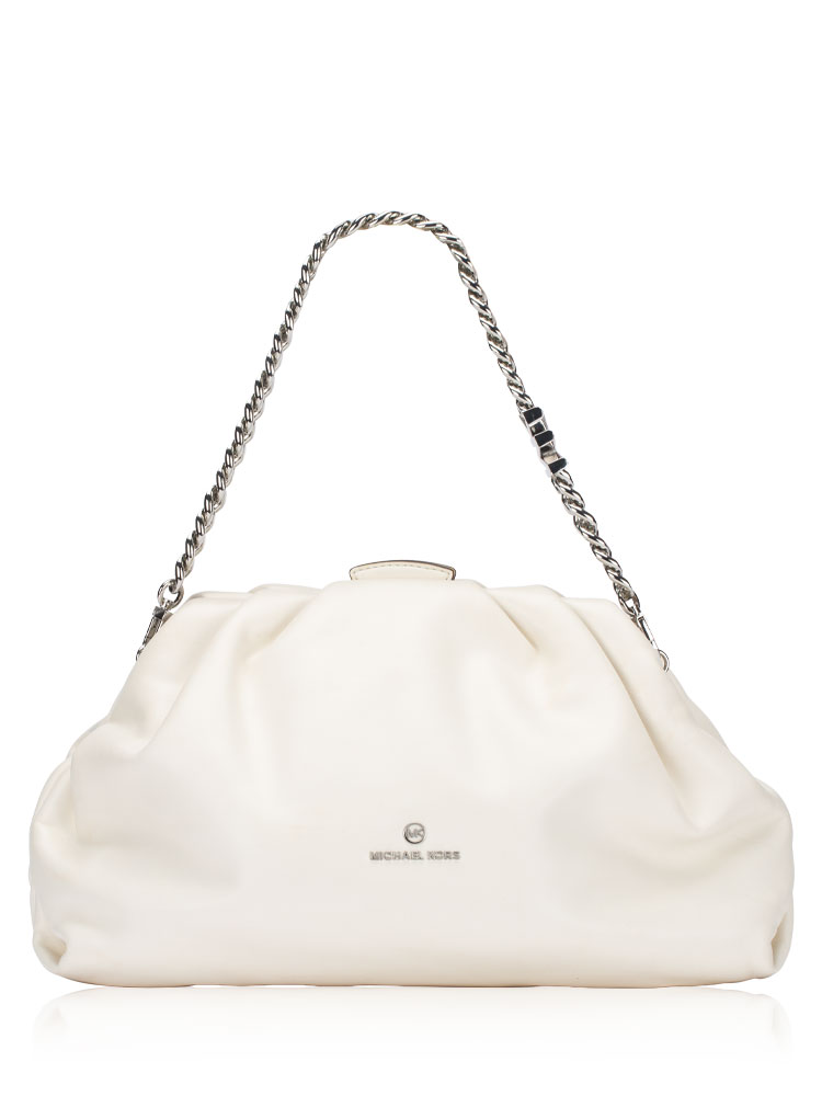 Nola Leather XL Chain Clutch Optic White