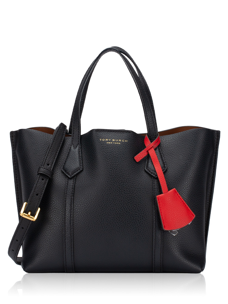 Perry Leather Small Triple Compartment Tote Black