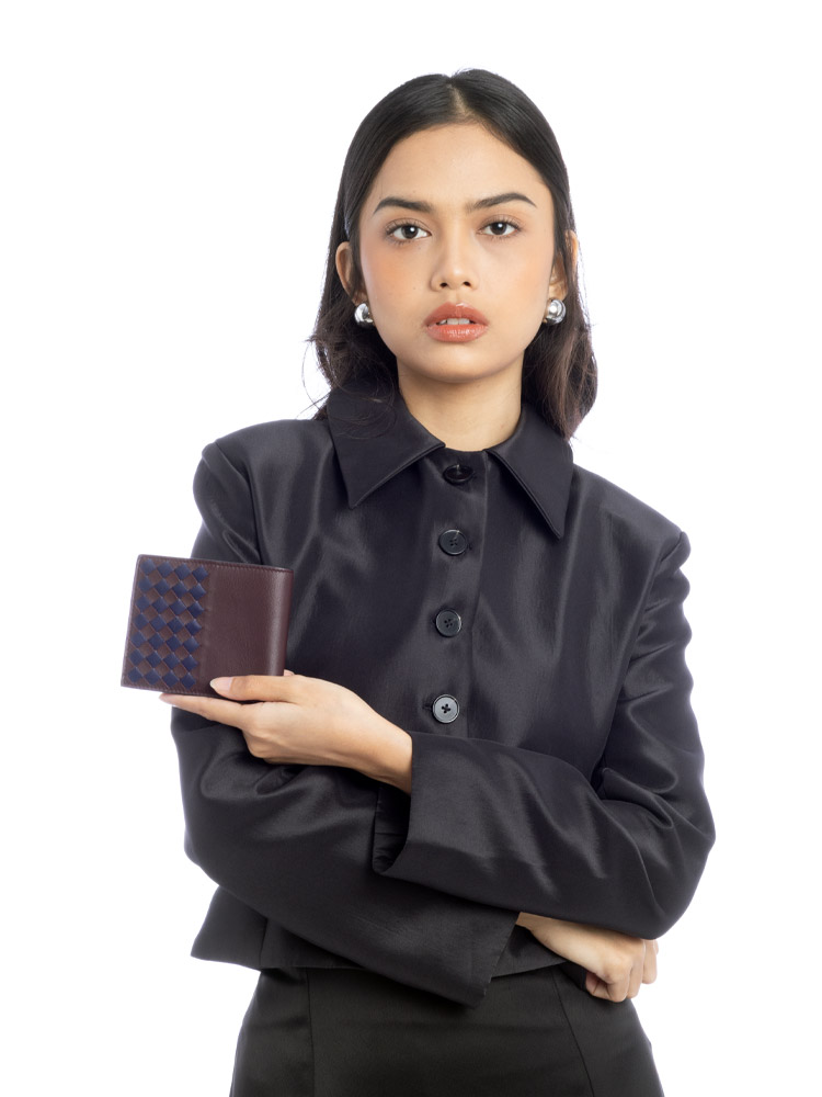 Nappa Intecciato Bicolor Bi-Fold Wallet Burgundy