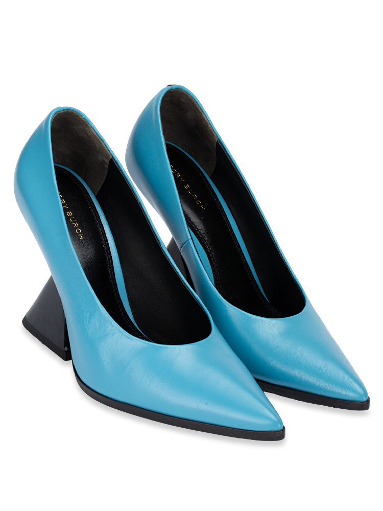 Leather Sculptural Heel Sky Light Blue Sz 8