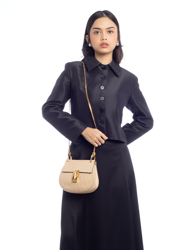 Calfskin Quilted Drew Mini Shoulder Bag Pearl Beige