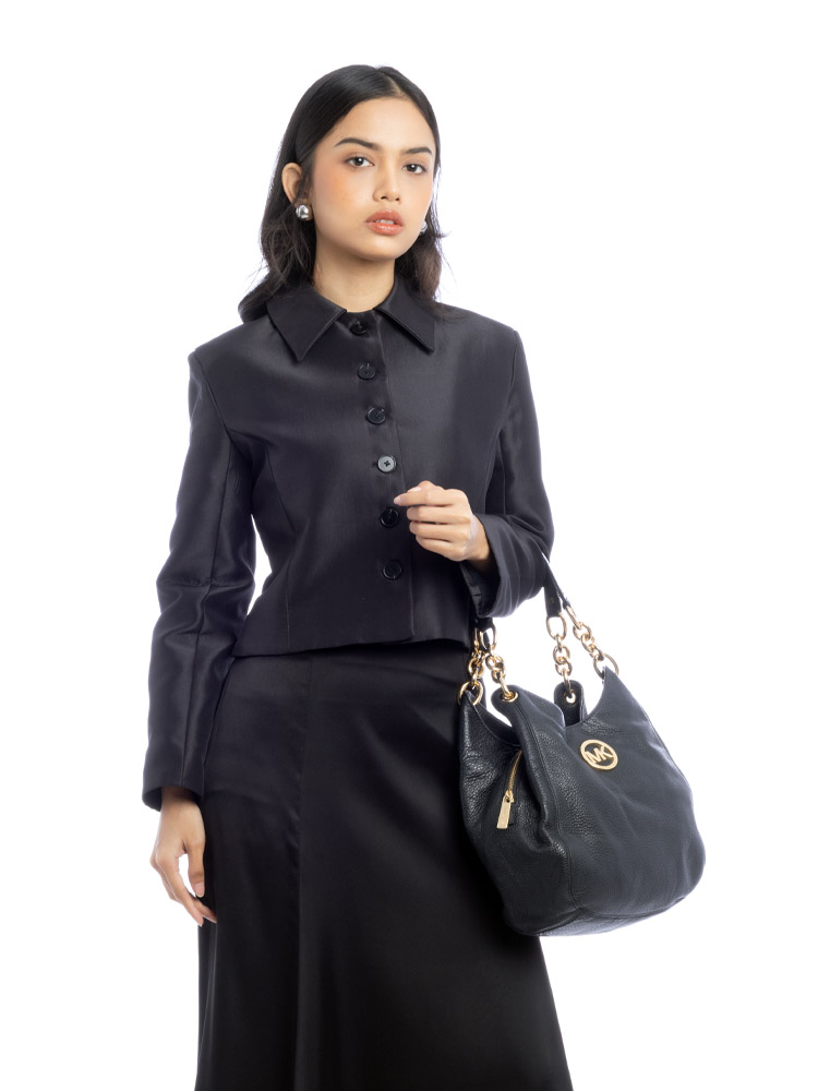 Fulton Leather Large Shoulder Bag Black