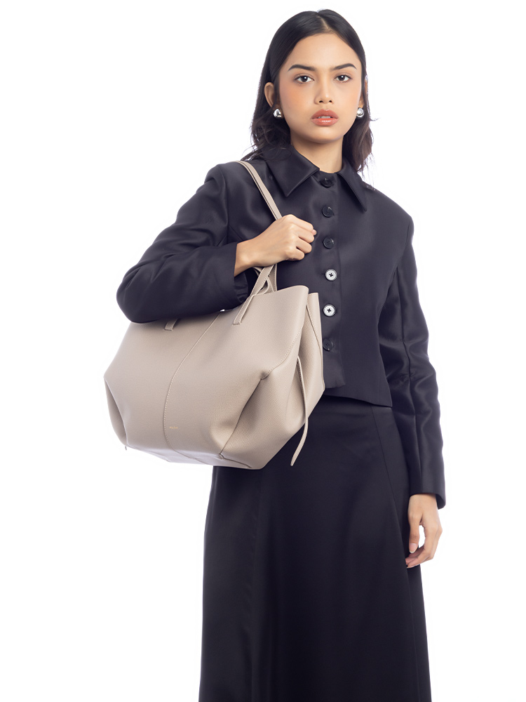 Textured Calfskin Cyme Tote Taupe