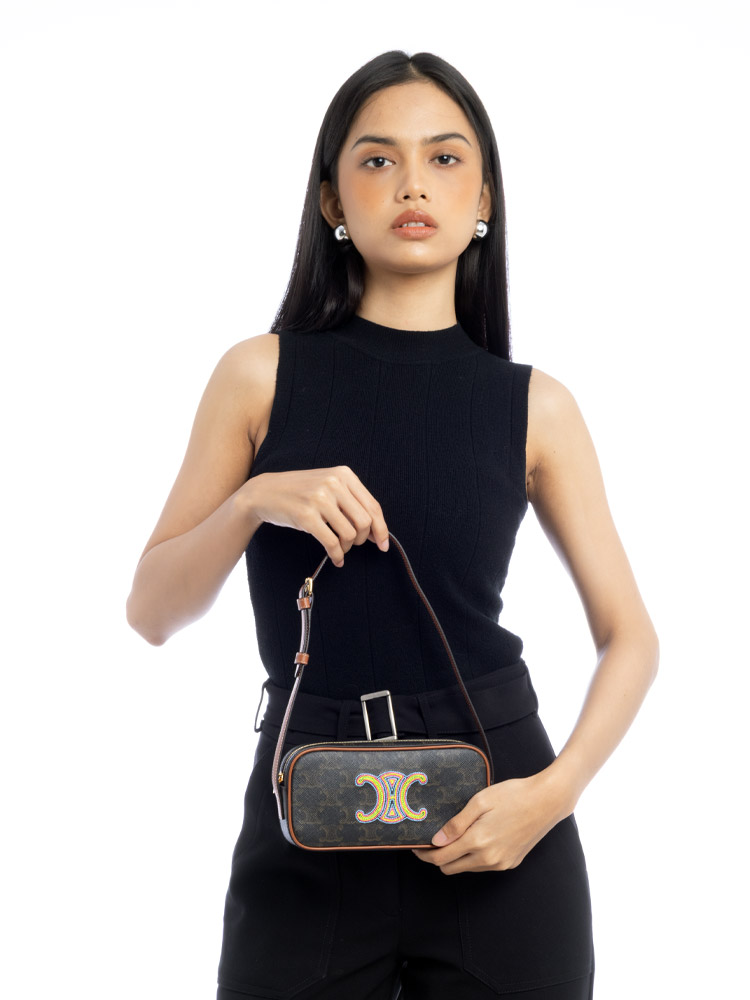 Triomphe Mini Camera Bag Tan Multicolor