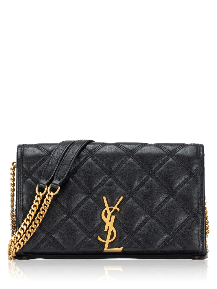 Lambskin Diamond Quilted Becky Chain Wallet Black