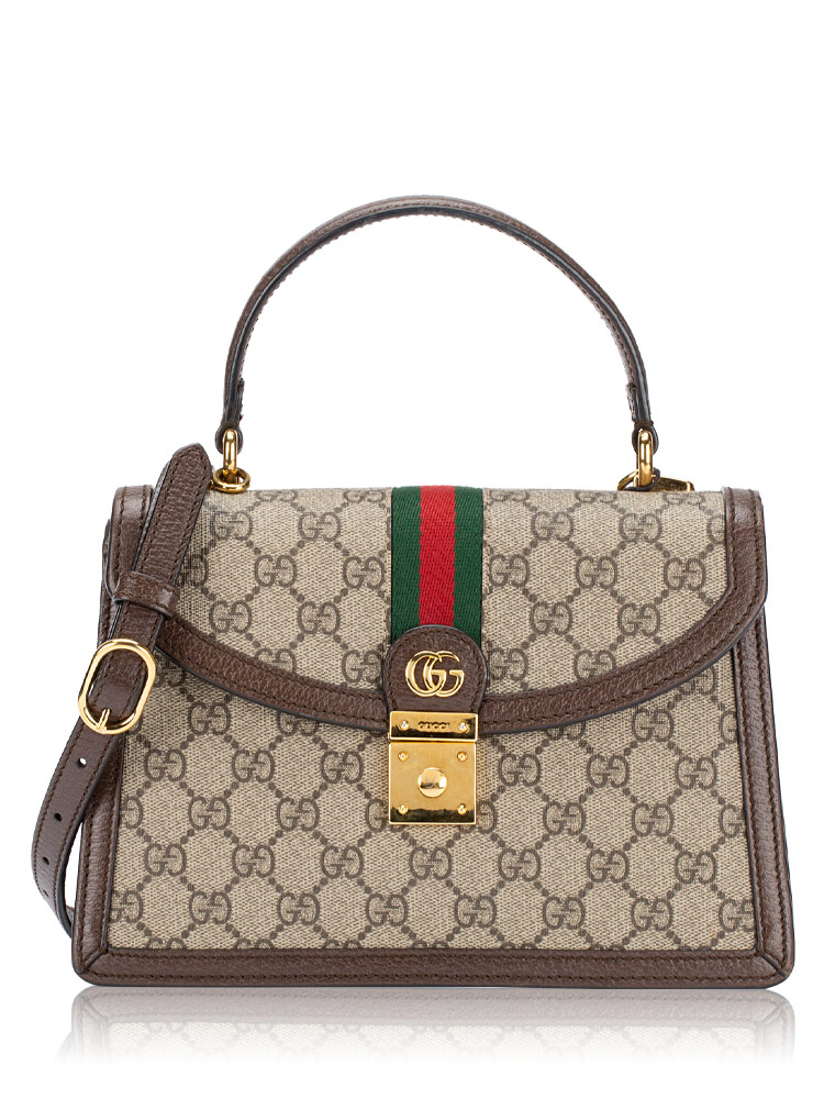 GG Supreme Web Ophidia Medium Top Handle Bag Beige Ebony