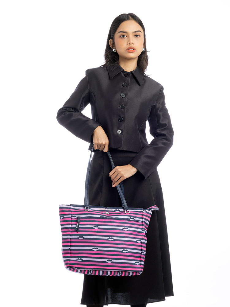 Jae Nylon Lip Print Large Tote Pink Multi