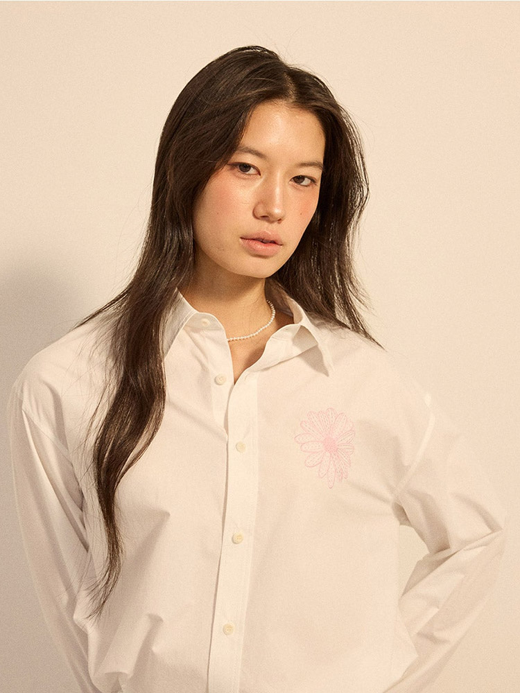 Cotton Poplin Shirt White Pink