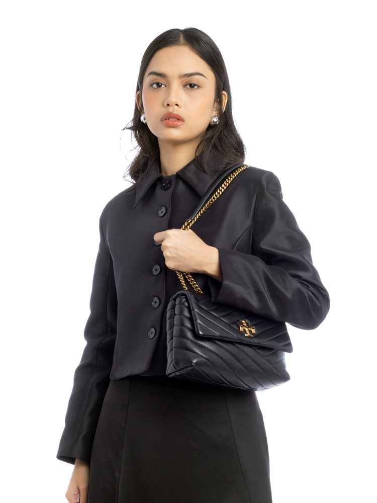 New Kira Chevron Small Convertible Shoulder Bag Black