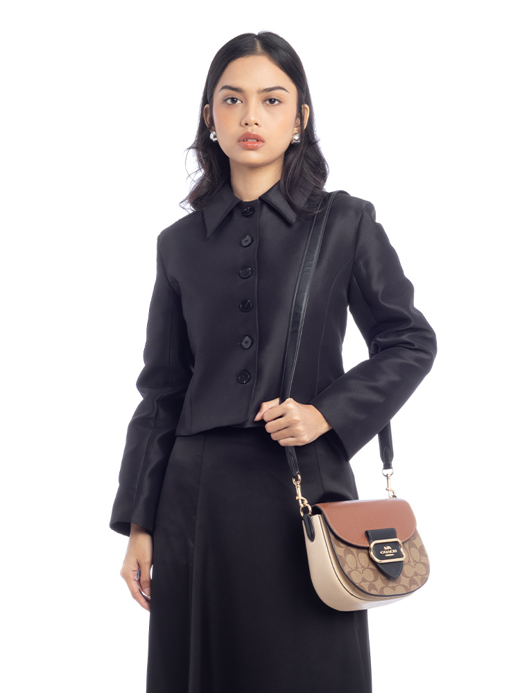 CE565 Signature Morgan Colorblock Saddle Bag Khaki Multi