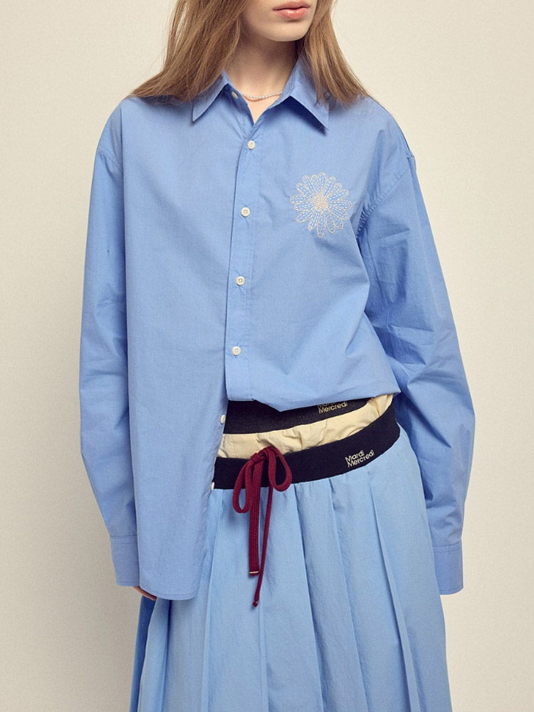 Cotton Poplin Shirt Blue Cream