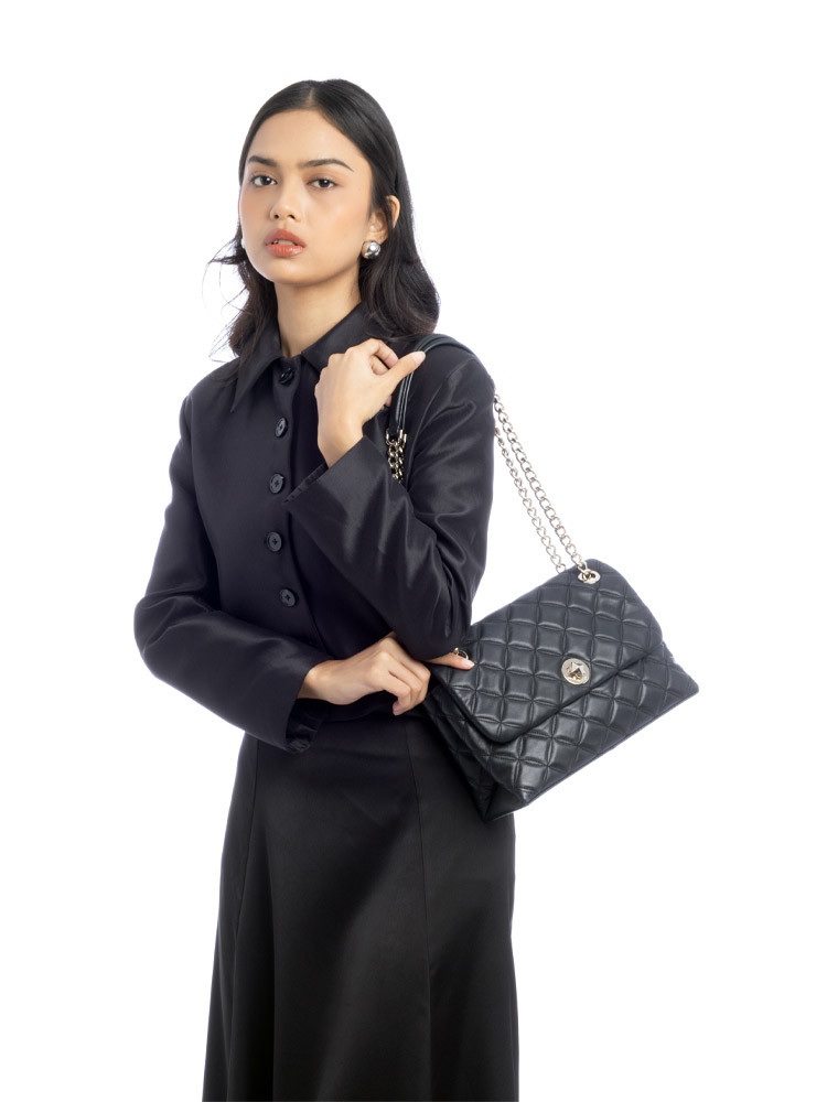 Natalia Medium Flap Shoulder Bag Black