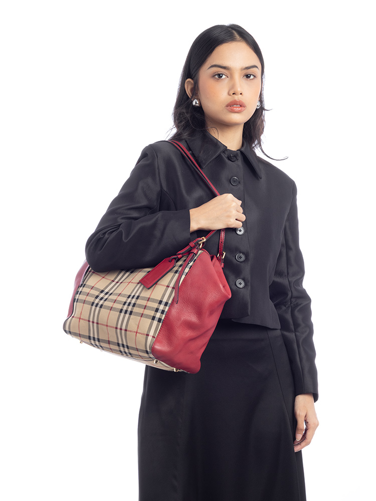 Horseferry Check Canterbury Small Tote Honey Parade Red