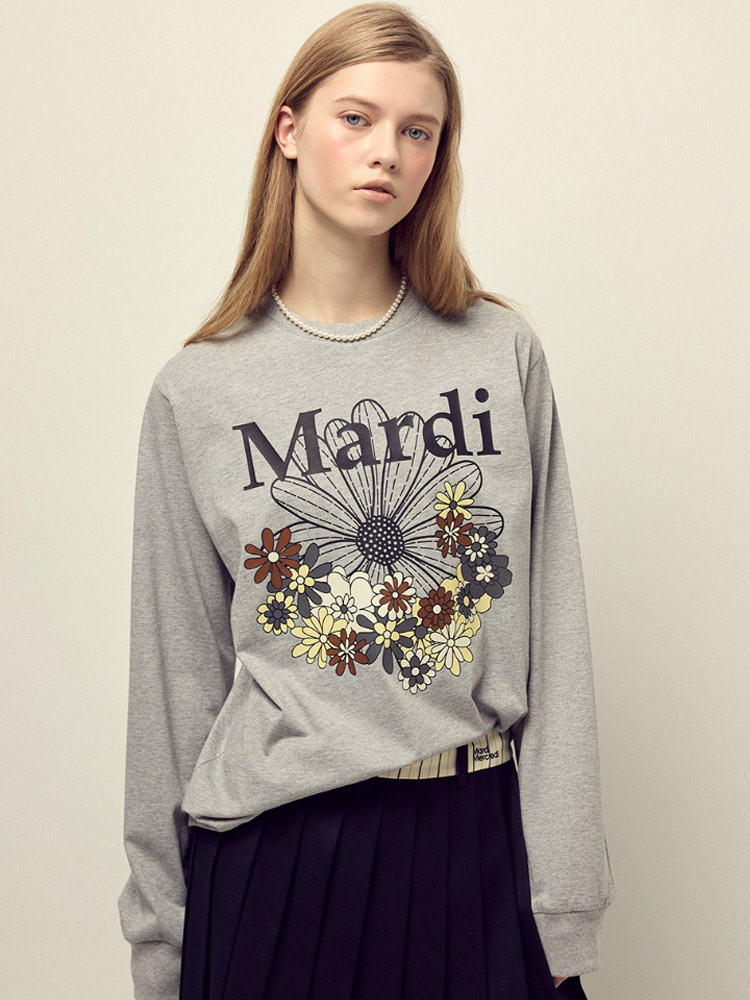 Flower Mardi Jardin Long Sleeve T-Shirt Grey Black