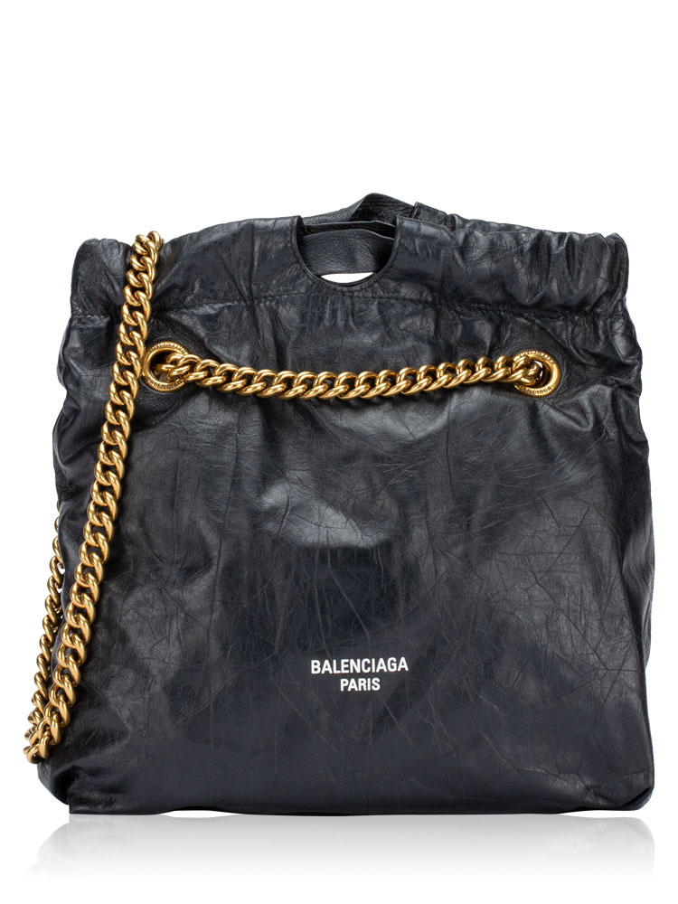 Crushed Calfskin Crush Small Tote Black