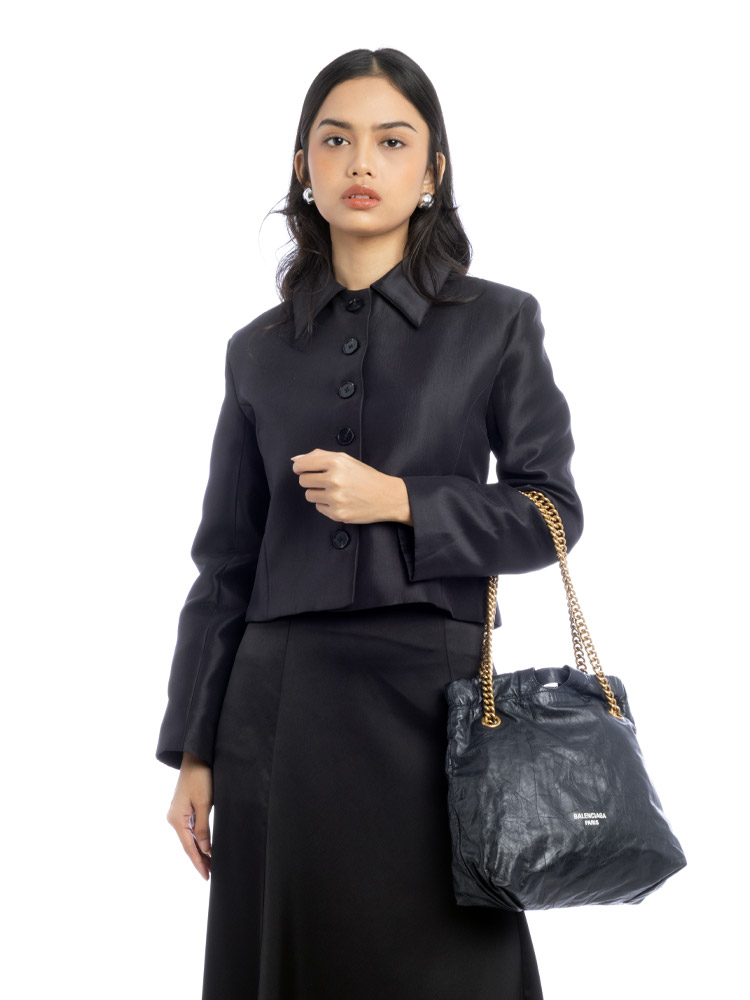 Crushed Calfskin Crush Small Tote Black