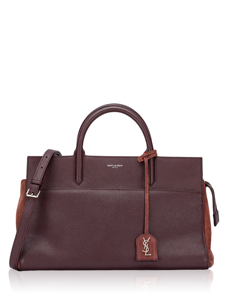 Grained Calfskin Suede Rive Gauche Small Cabas Burgundy