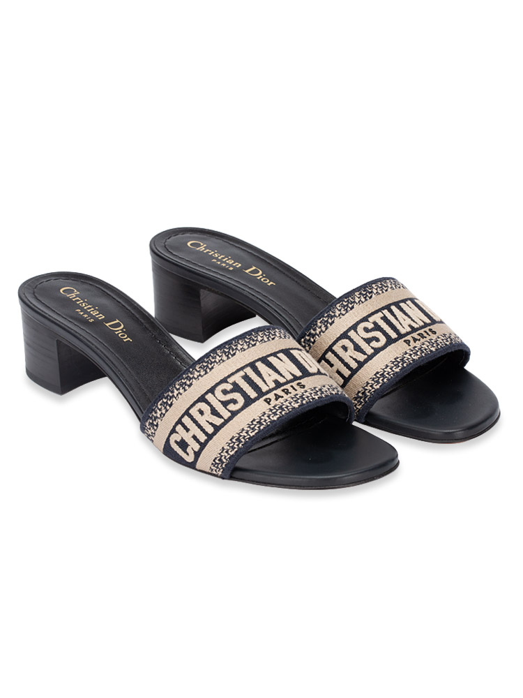 Cotton Embroidered Dway 40mm Slide Sandals Deep Blue Sz 38.5