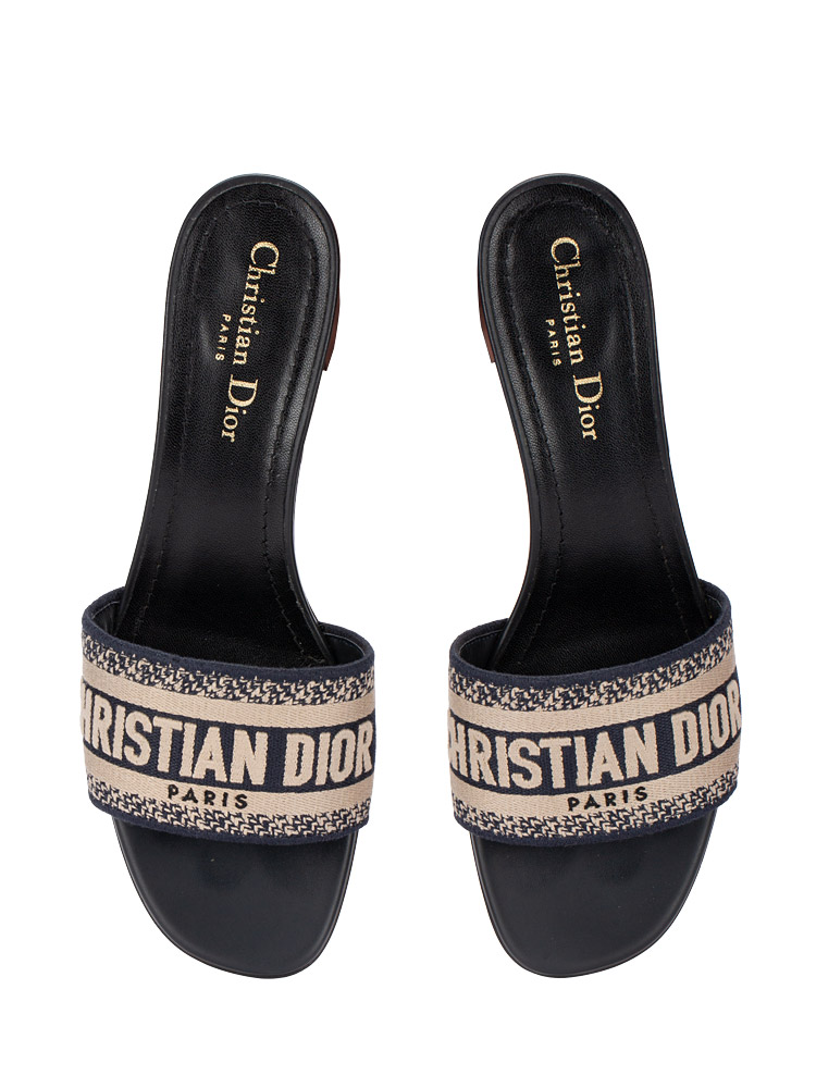 Cotton Embroidered Dway 40mm Slide Sandals Deep Blue Sz 38.5