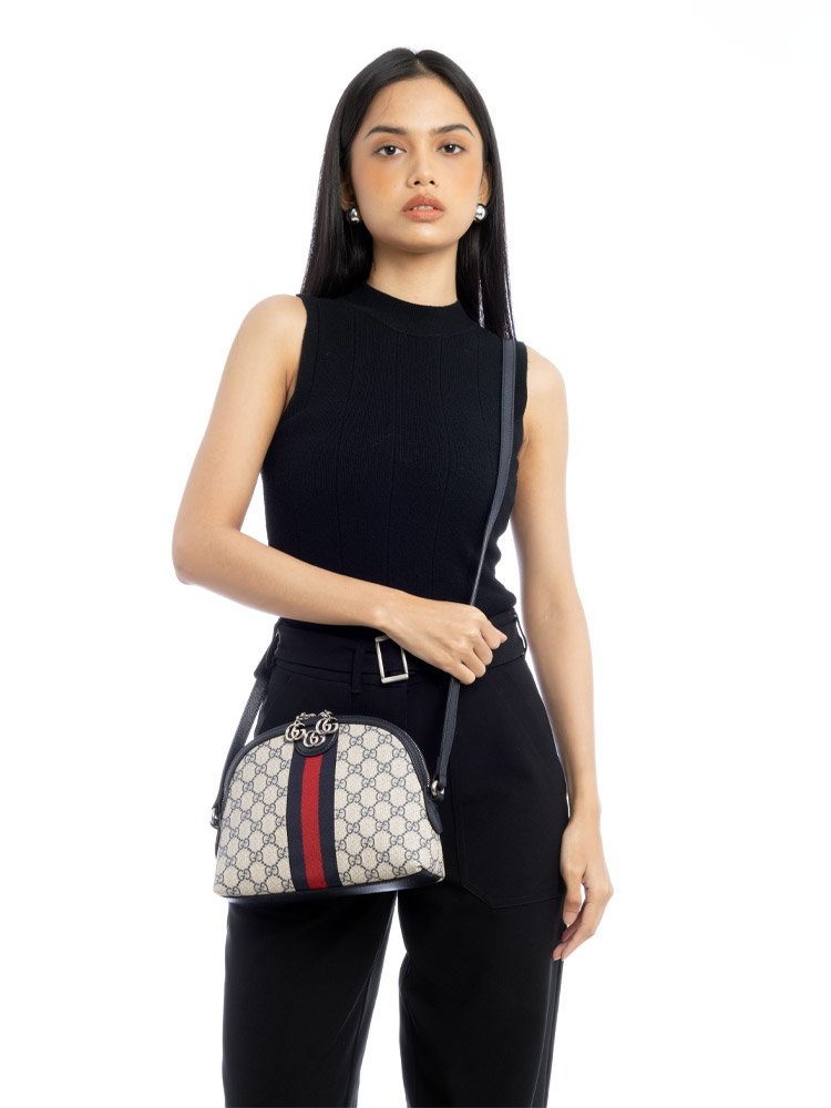GG Supreme Web Ophidia Small Dome Shoulder Bag Beige Blue