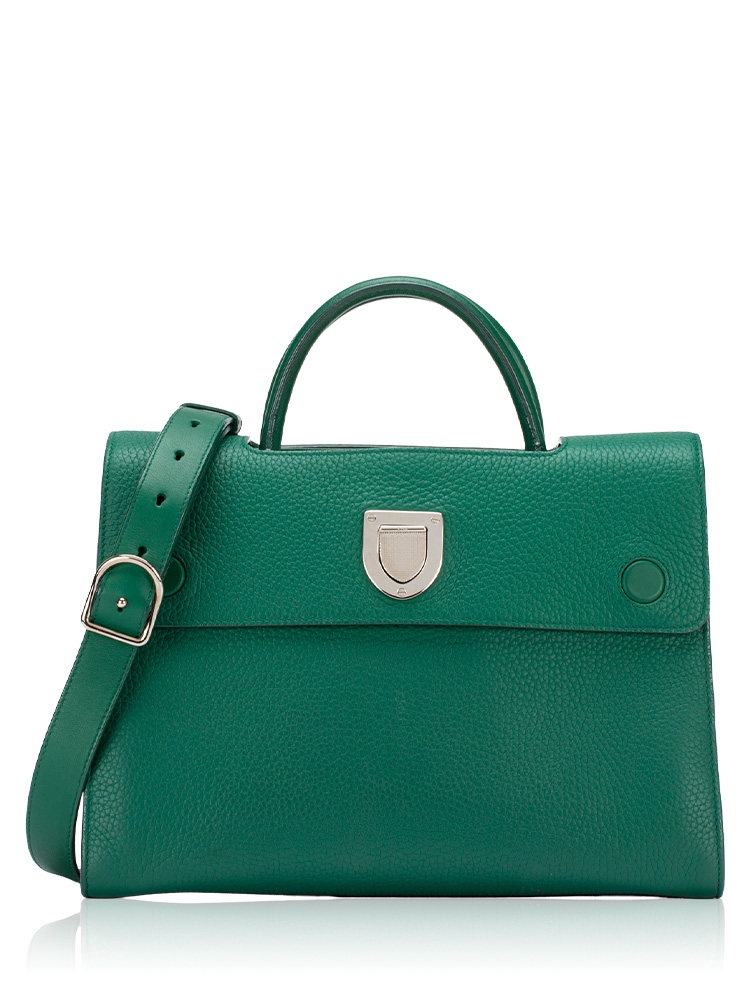 Grained Calfskin Medium Diorever Flap Green