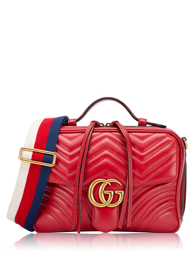GG Marmont Matelasse Sylvie Web Small Top Handle Bag Hibiscus Red