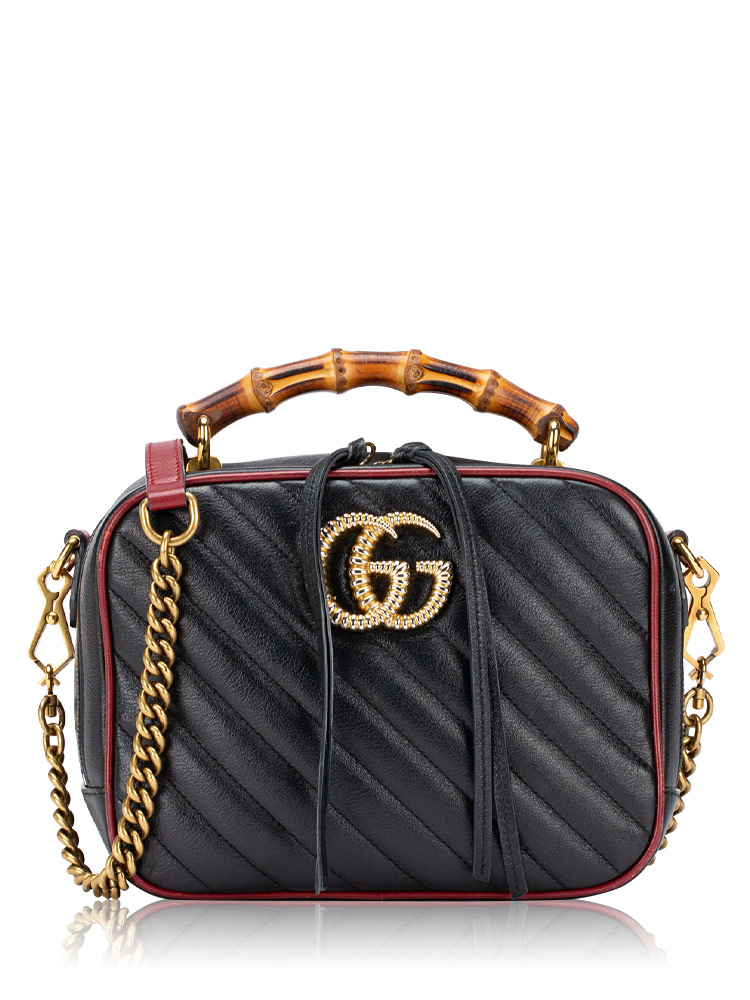 GG Marmont Matelasse Bamboo Top Handle Bag Black Romantic Cherry