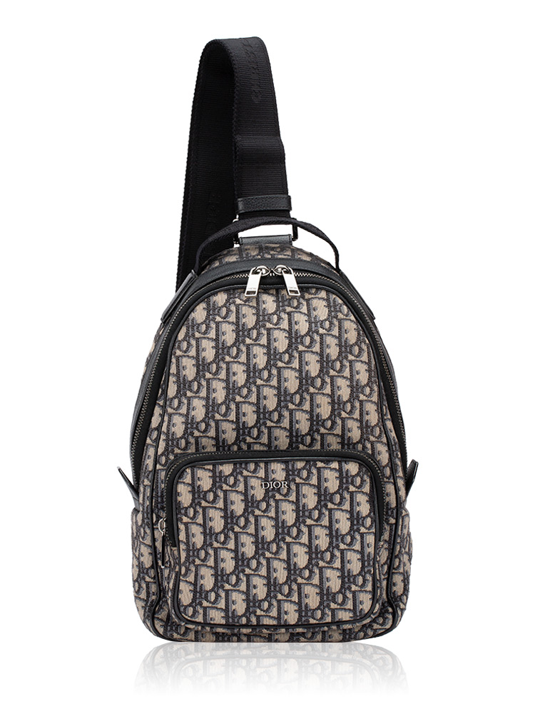 Oblique Rider Sling Bag Beige Black