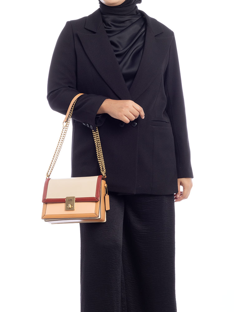 89070 Colorblock Hutton Shoulder Bag Taupe Ginger Multi