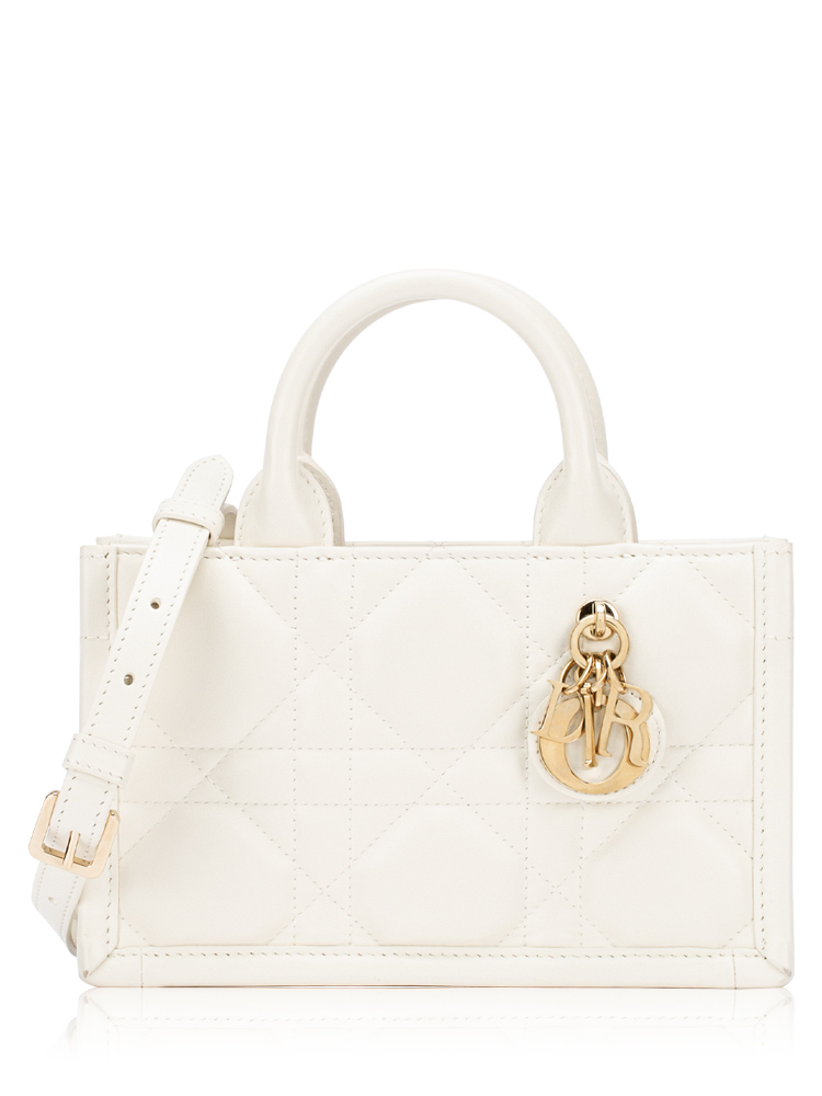 Calfskin Macro Cannage Mini Book Tote Latte