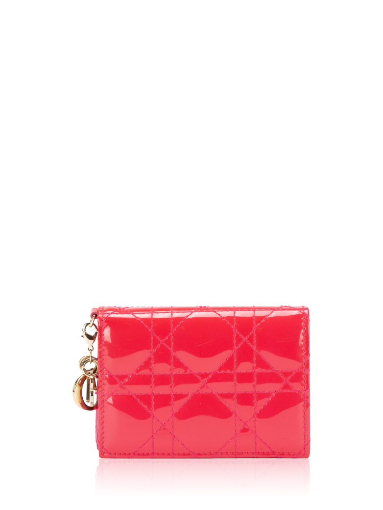 Patent Cannage Lady Dior Card Wallet Warm Fuchsia