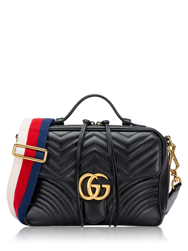 GG Marmont Matelasse Sylvie Web Small Top Handle Bag Black