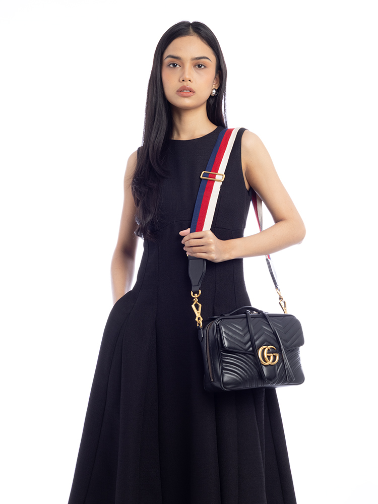 GG Marmont Matelasse Sylvie Web Small Top Handle Bag Black