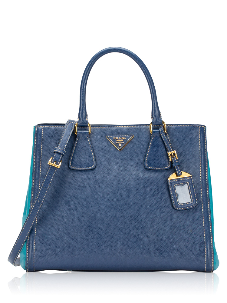 BN2438 Saffiano Lux Two Tone Tote Bluette Turchese