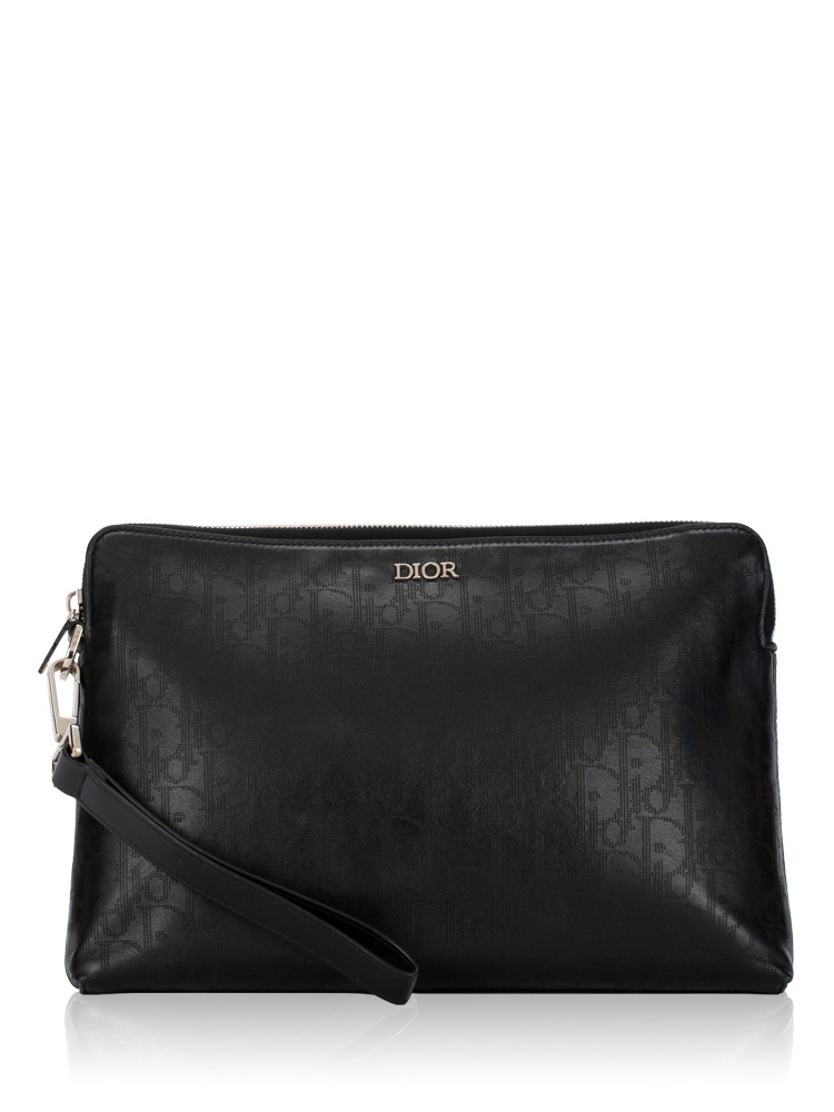 Calfskin Perforated Oblique Galaxy Pouch Black