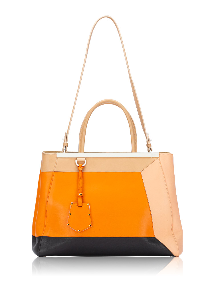 Calfskin Color Block 2Jours Tote Orange Multicolor