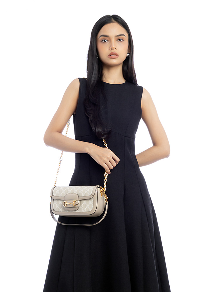 GG Supreme Horsebit 1955 Small Shoulder Bag Beige Mystic White